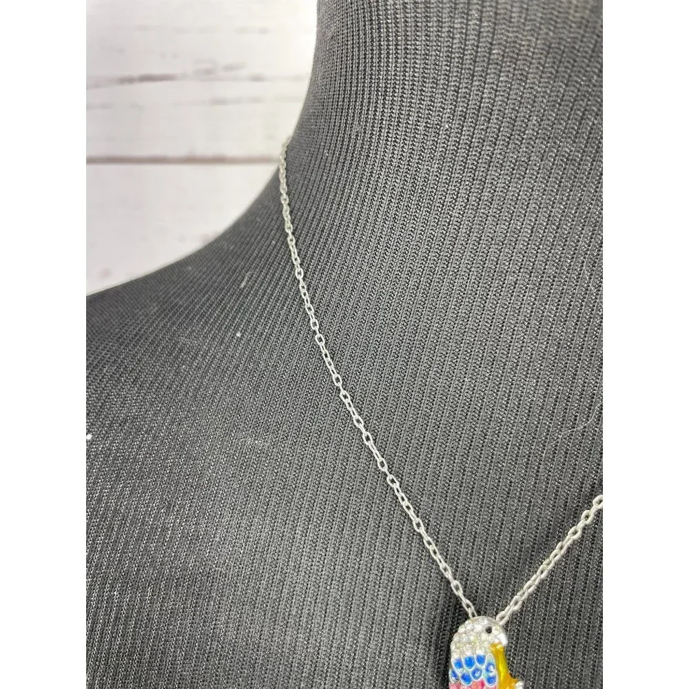 Girl's Tropical Rainbow‎ Gemstone Silver Parrot Pendant Fashion Necklace